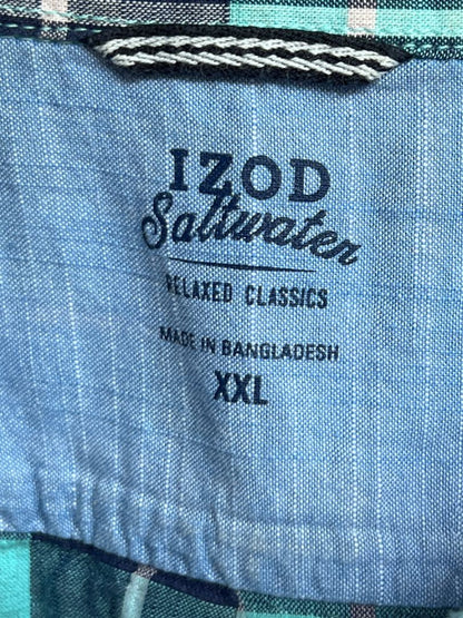 Size XXL Izod Saltwater Short Sleeve Plaid Shirt Button Down