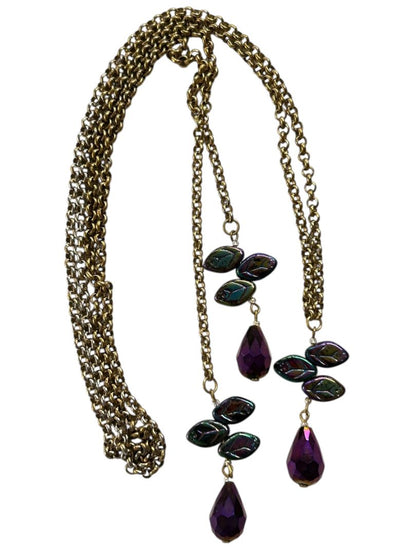 Wrap Around Necklace No Clasp Goldtone Purple 42" Length