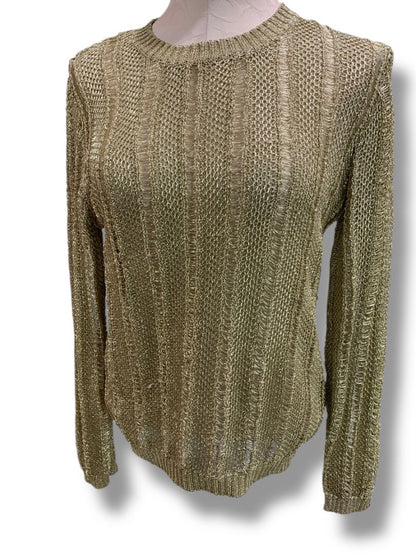 Medium HWRE Anthropologie Womens Loose Knit Metallic Sweater Gold
