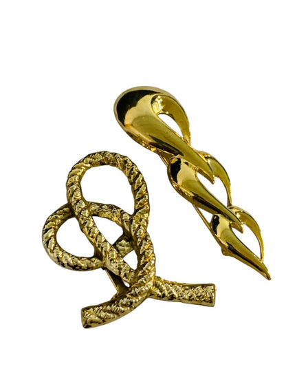 Set of 2 Goldtone Brooches Knot Rope 2.25" Abstract Design 3"