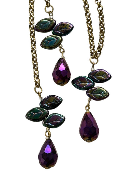 Wrap Around Necklace No Clasp Goldtone Purple 42" Length