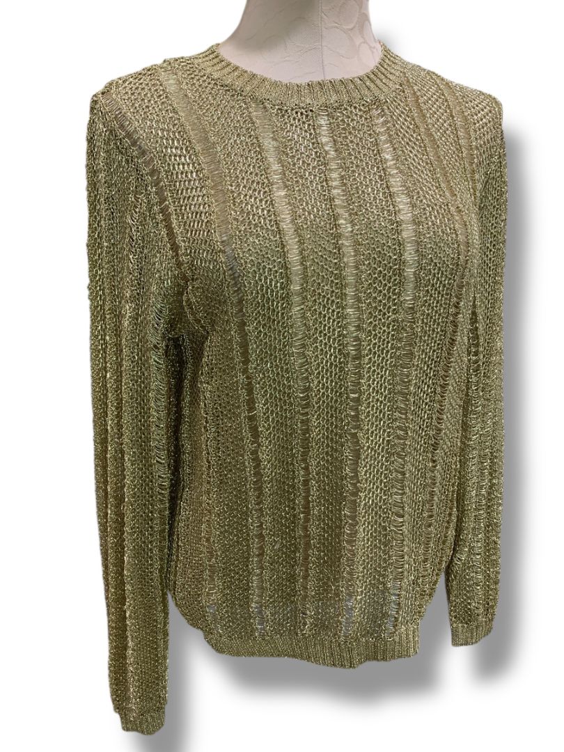 Medium HWRE Anthropologie Womens Loose Knit Metallic Sweater Gold