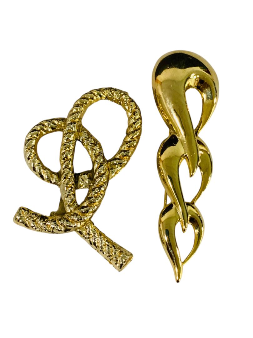 Set of 2 Goldtone Brooches Knot Rope 2.25" Abstract Design 3"