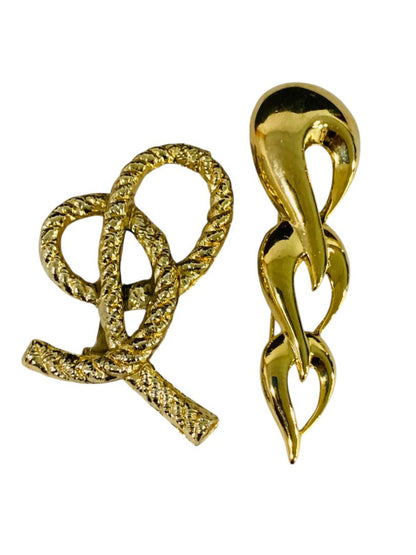 Set of 2 Goldtone Brooches Knot Rope 2.25" Abstract Design 3"