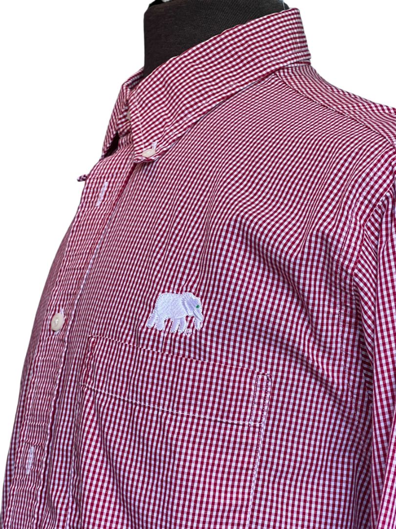 Size Medium Alabama Crimson Tide Elephant Men's Button Down Shirt Checked Long Sleeve