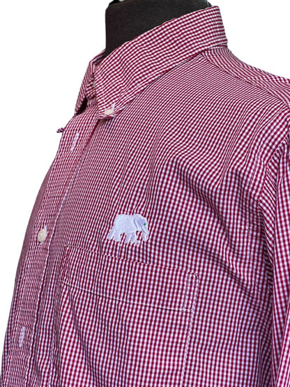 Size Medium Alabama Crimson Tide Elephant Men's Button Down Shirt Checked Long Sleeve