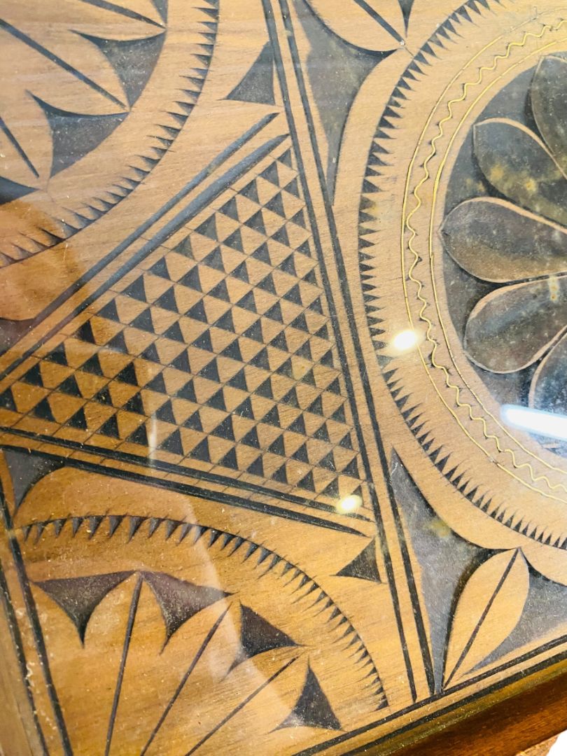 Antique Wooden Chip Oak Under Glass Carved Serving Tray 17" x 9.25"