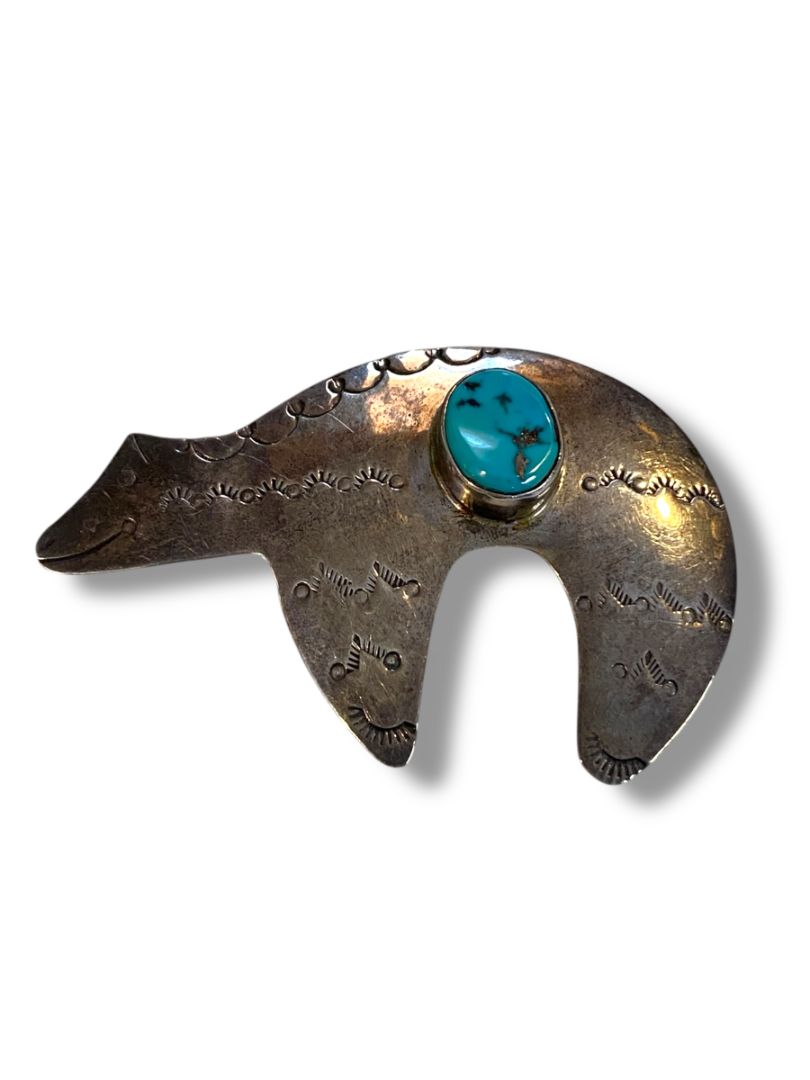 Nakai Navajo Sterling Silver Bear Brooch 42mm Turquoise