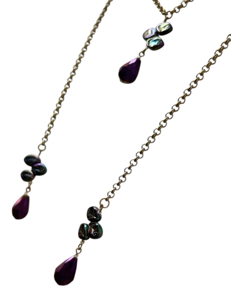 Wrap Around Necklace No Clasp Goldtone Purple 42" Length