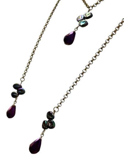Wrap Around Necklace No Clasp Goldtone Purple 42" Length