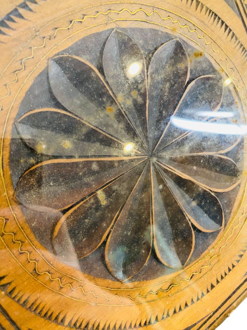 Antique Wooden Chip Oak Under Glass Carved Serving Tray 17" x 9.25"