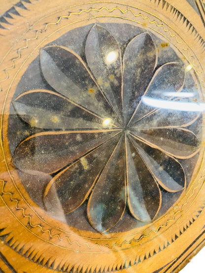 Antique Wooden Chip Oak Under Glass Carved Serving Tray 17" x 9.25"