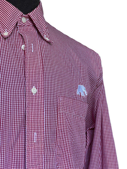 Size Medium Alabama Crimson Tide Elephant Men's Button Down Shirt Checked Long Sleeve