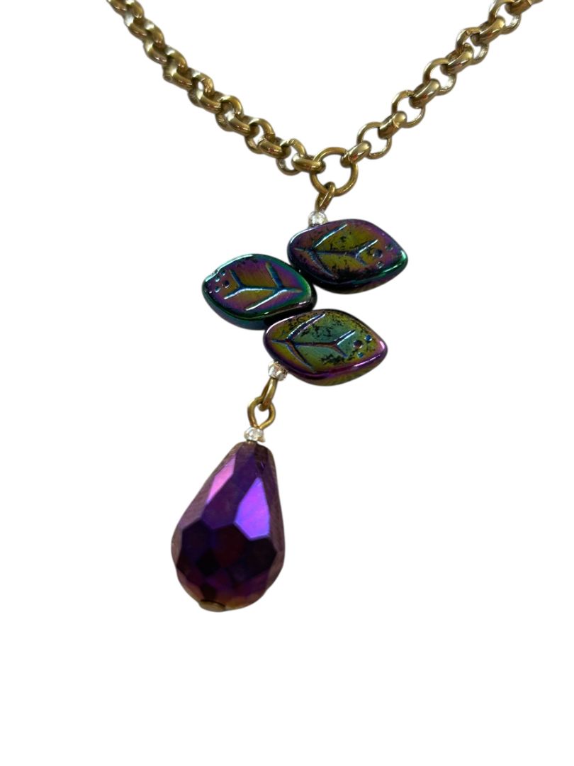 Wrap Around Necklace No Clasp Goldtone Purple 42" Length