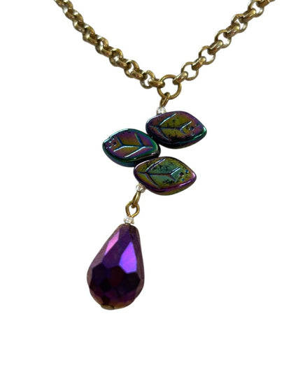Wrap Around Necklace No Clasp Goldtone Purple 42" Length