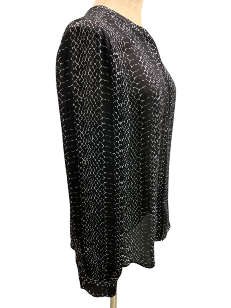 Medium Joie Womens Silk Reptile Print Black Button Up Blouse Shirt