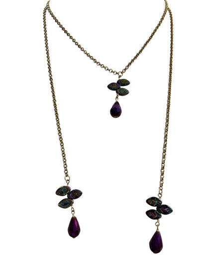 Wrap Around Necklace No Clasp Goldtone Purple 42" Length