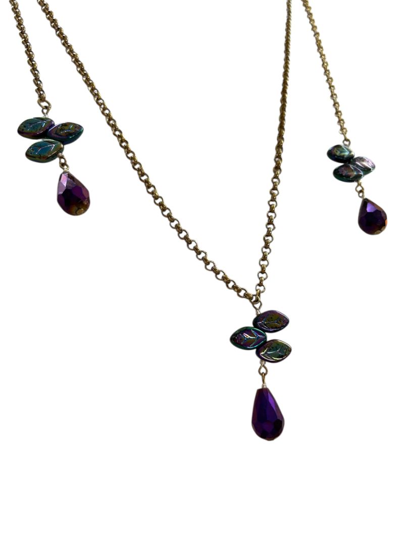 Wrap Around Necklace No Clasp Goldtone Purple 42" Length