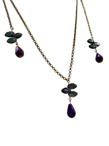 Wrap Around Necklace No Clasp Goldtone Purple 42" Length