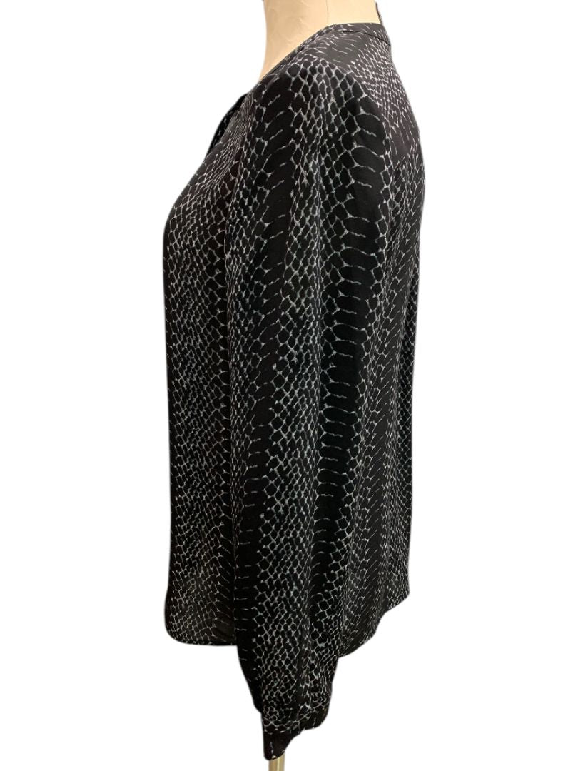 Medium Joie Womens Silk Reptile Print Black Button Up Blouse Shirt