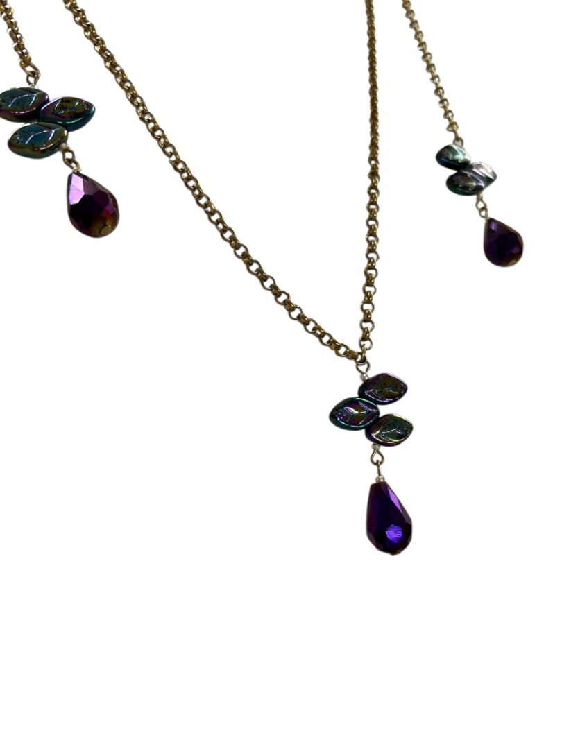 Wrap Around Necklace No Clasp Goldtone Purple 42" Length