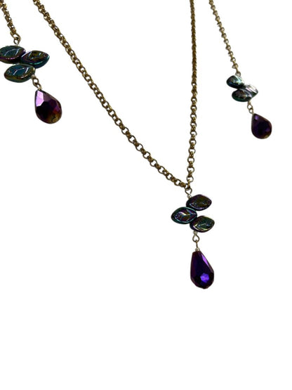 Wrap Around Necklace No Clasp Goldtone Purple 42" Length