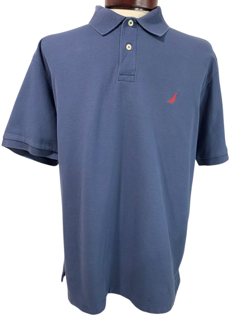 Size XL Nautica Mens Navy Blue Polo The Deck Shirt Short Sleeve