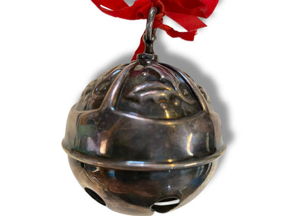 1992 Reed and Barton Silverplate Holly Bell Christmas Ornament 2.7" Diameter