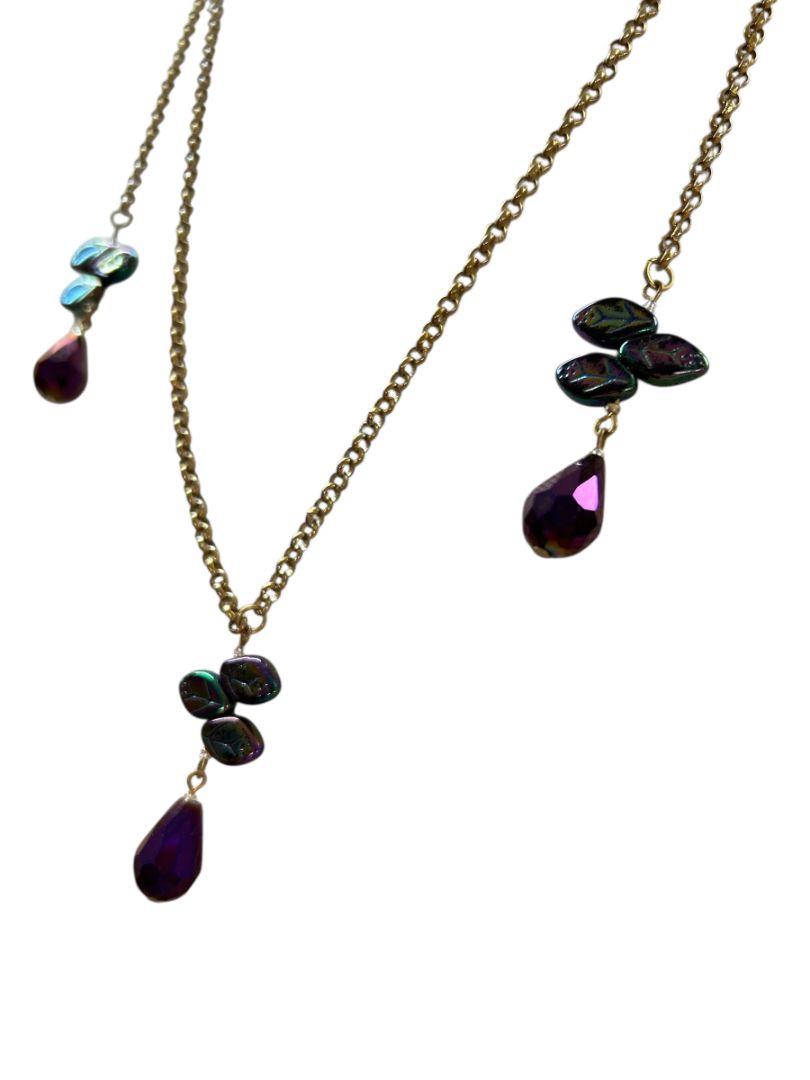 Wrap Around Necklace No Clasp Goldtone Purple 42" Length