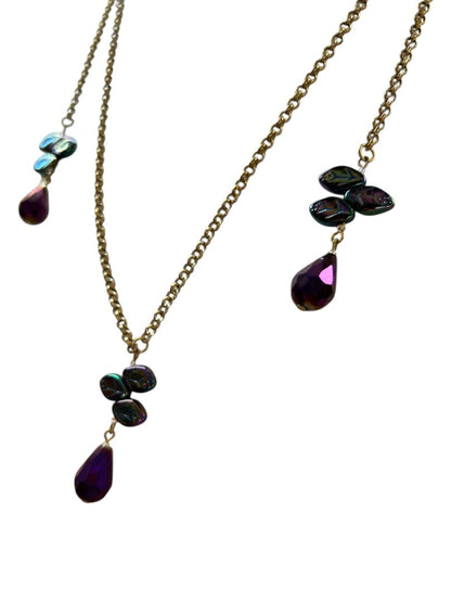 Wrap Around Necklace No Clasp Goldtone Purple 42" Length
