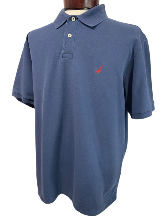 Size XL Nautica Mens Navy Blue Polo The Deck Shirt Short Sleeve