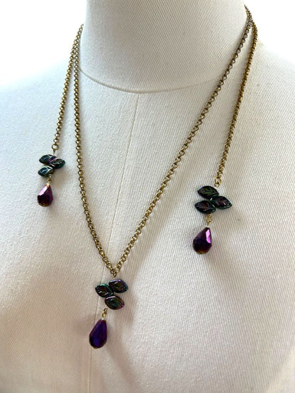 Wrap Around Necklace No Clasp Goldtone Purple 42" Length