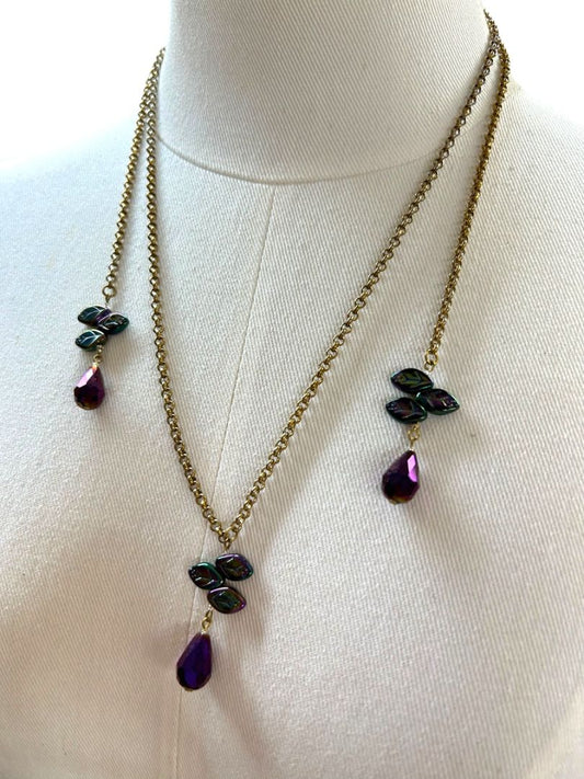Wrap Around Necklace No Clasp Goldtone Purple 42" Length