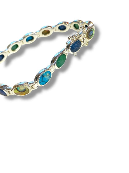 Sterling Silver 925 Simulated Stone Bracelet 7.75" Safety Clasp