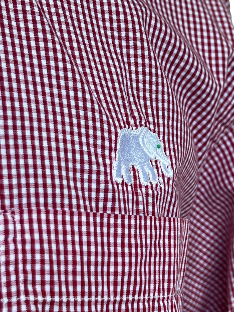 Size Medium Alabama Crimson Tide Elephant Men's Button Down Shirt Checked Long Sleeve