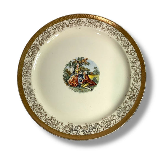 Vintage Taylor Smith Taylor TS&T Victorian Couple 10" Dinner Plate 22K Gold Trim
