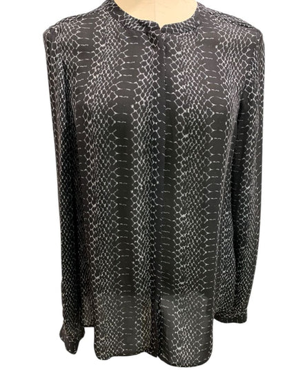 Medium Joie Womens Silk Reptile Print Black Button Up Blouse Shirt
