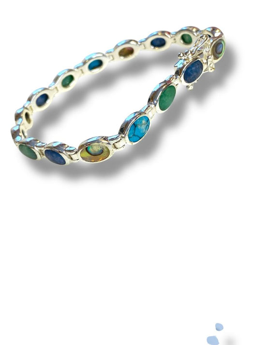 Sterling Silver 925 Simulated Stone Bracelet 7.75" Safety Clasp