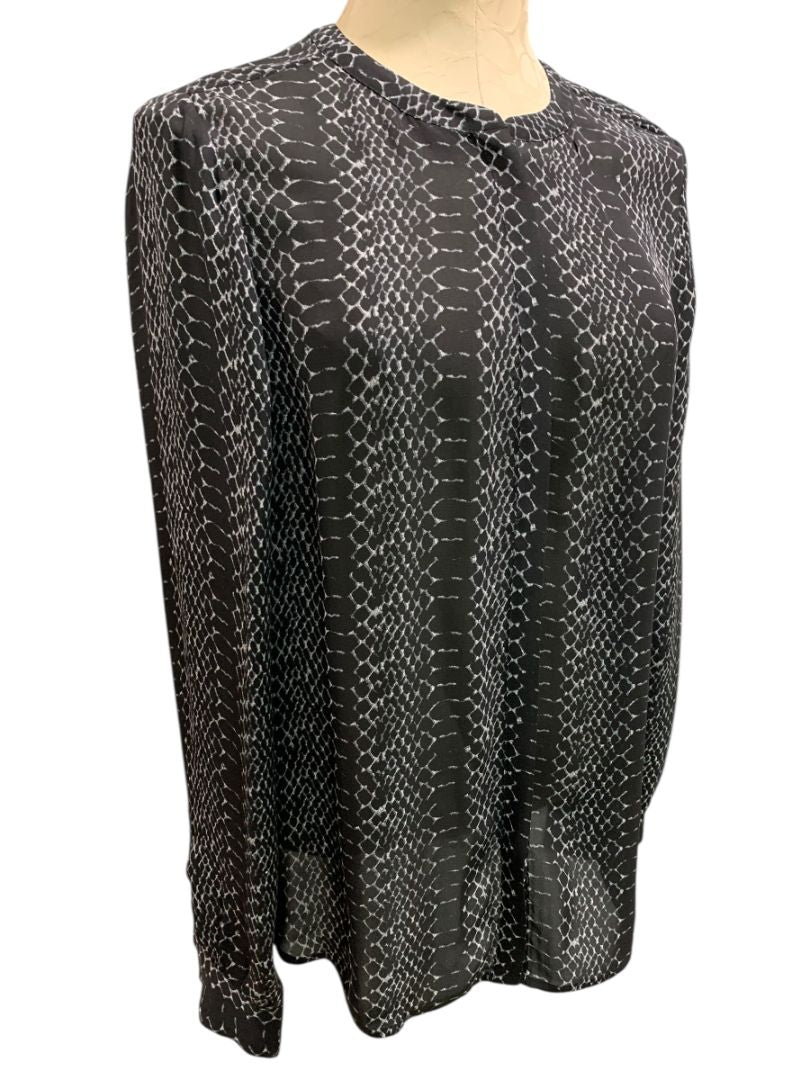 Medium Joie Womens Silk Reptile Print Black Button Up Blouse Shirt