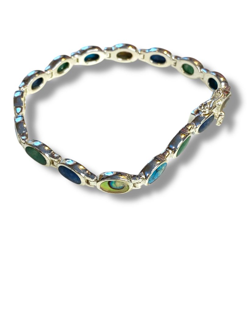 Sterling Silver 925 Simulated Stone Bracelet 7.75" Safety Clasp