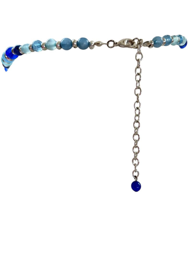 Graduated Blue Beaded Necklace Silvertone Spacers 17"+3" Extender