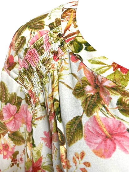 Size 3X Rose + Olive Floral 3/4 Sleeve Button Down Blouse Womens