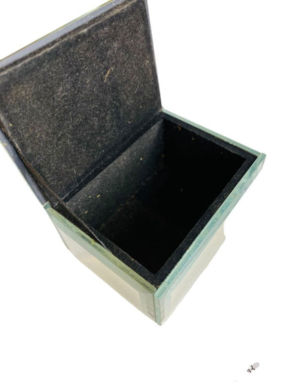 Vintage Beveled Mirror Rhinestone Flower Trinket Jewelry Box Hinged 3" x 2"