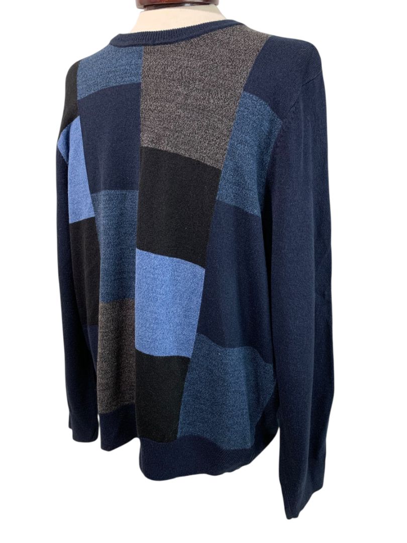 Size XL Dockers Mens  Sweater Blue Gray Color Block Crew Neck