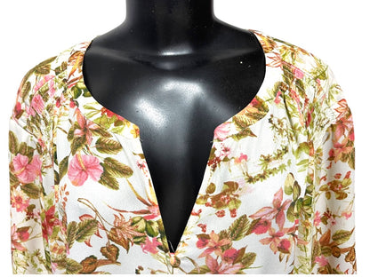 Size 3X Rose + Olive Floral 3/4 Sleeve Button Down Blouse Womens