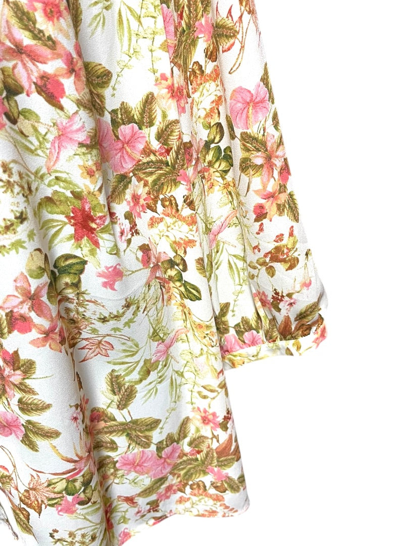 Size 3X Rose + Olive Floral 3/4 Sleeve Button Down Blouse Womens