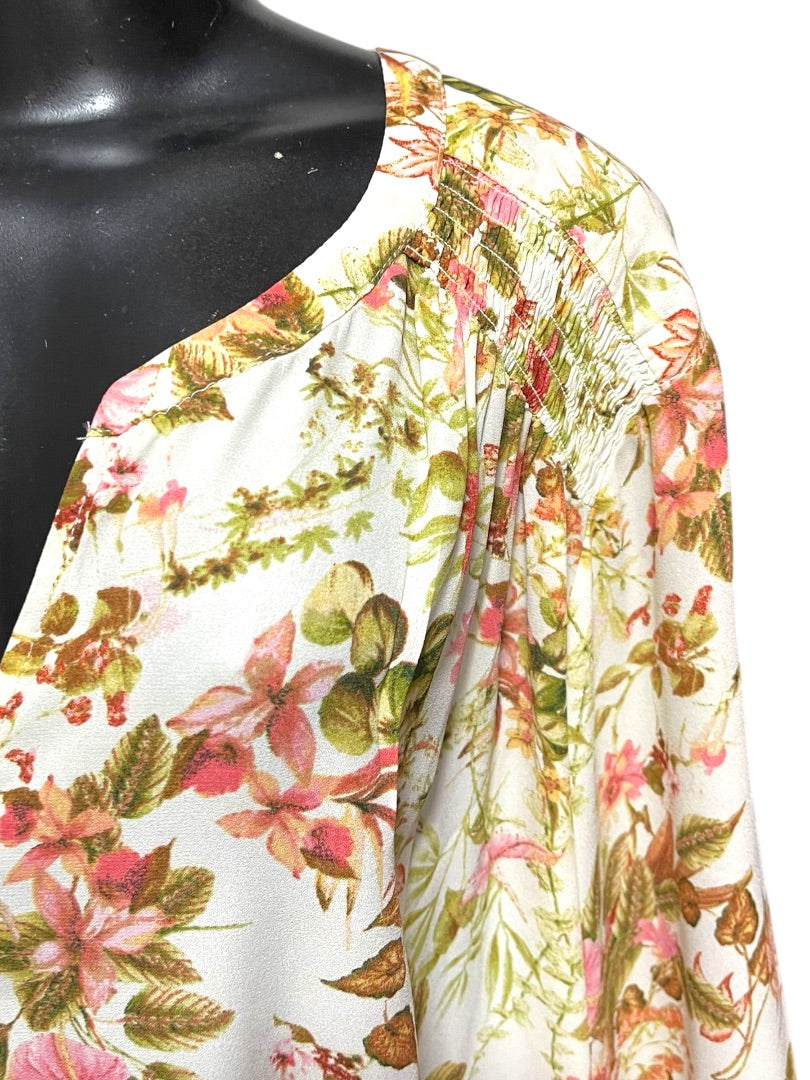 Size 3X Rose + Olive Floral 3/4 Sleeve Button Down Blouse Womens