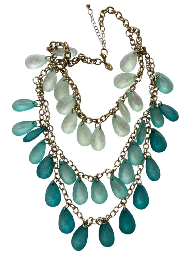Charming Charlie Statement Tiered Necklace Goldtone Teal Turquoise Color