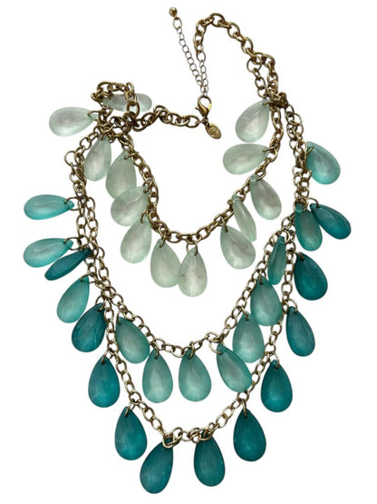 Charming Charlie Statement Tiered Necklace Goldtone Teal Turquoise Color