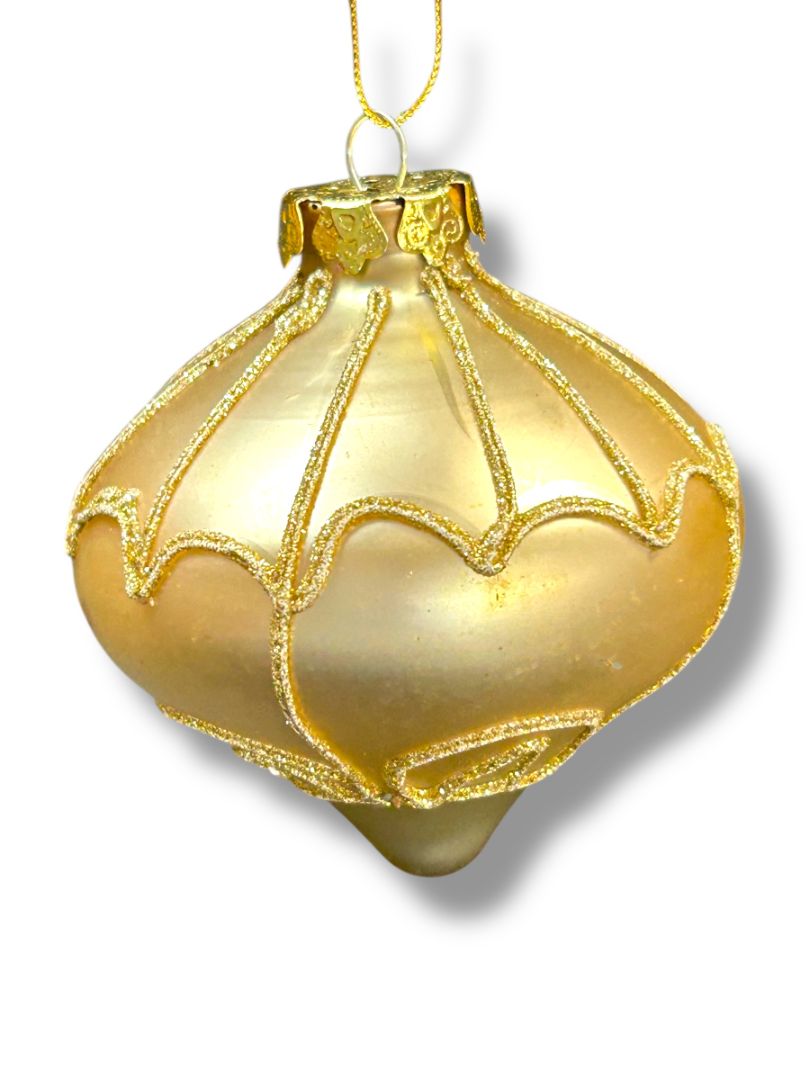 Gold Glass Onion Drop Sparkle Ornament Christmas Tree 3"